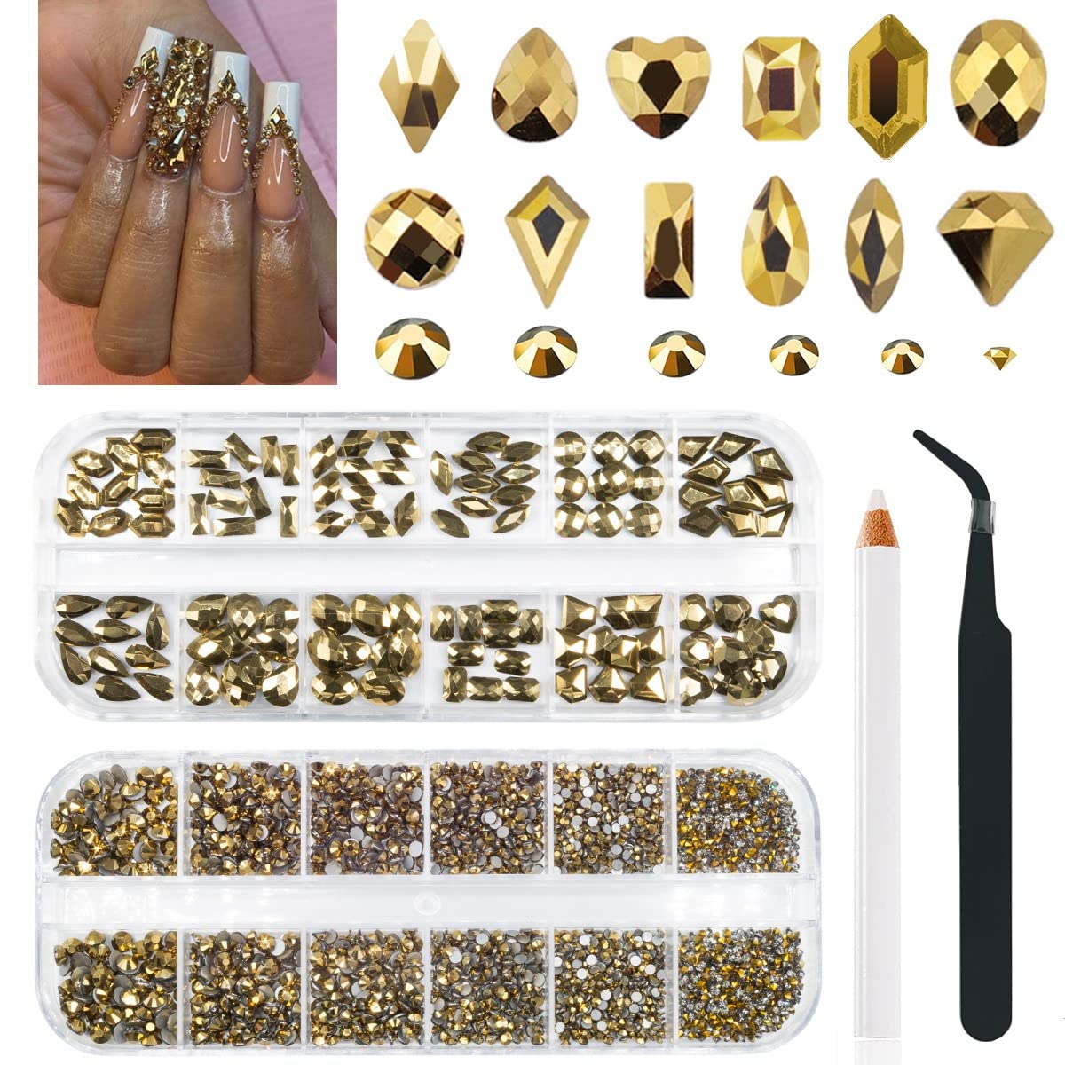 2630Pcs Nail Rhinestones Crystal Flatback Rhinestones Round Beads Glass Gems Stones Nail Art Gems Diamonds Jewels Multi Shapes Sizes Nail Charms for Nail DIY Mackup Crafts Clothes Shoes Jewelry