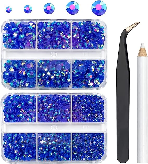 3060PCS White AB Resin Flatback Rhinestone for Tumblers Crystal White AB Flatback Jelly Resin Rhinestones 2mm 3mm 4mm 5mm 6mm Non Hotfix Gems Stones for Mugs Bottles DIY Crafts Decoration