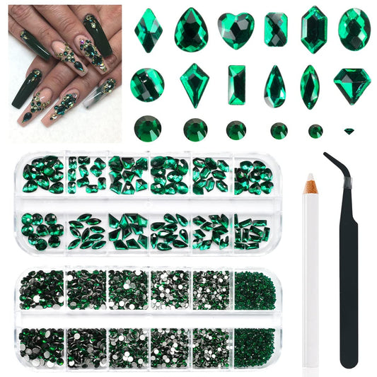 2630Pcs Nail Rhinestones Crystal Flatback Rhinestones Round Beads Glass Gems Stones Nail Art Gems Diamonds Jewels Multi Shapes Sizes Nail Charms for Nail DIY Mackup Crafts Clothes Shoes Jewelry