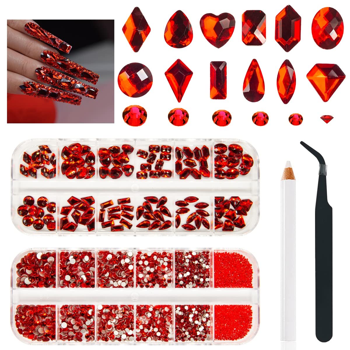 2630Pcs Nail Rhinestones Crystal Flatback Rhinestones Round Beads Glass Gems Stones Nail Art Gems Diamonds Jewels Multi Shapes Sizes Nail Charms for Nail DIY Mackup Crafts Clothes Shoes Jewelry