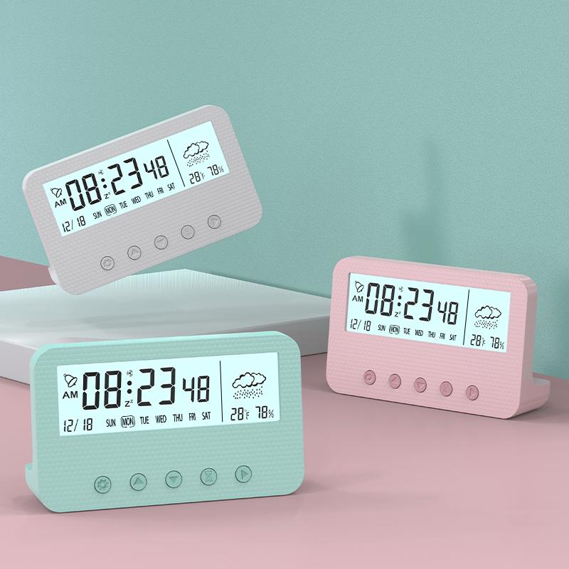Alarm Clock LED Display Digital Alarm Clock Snooze Night Light Battery Clock with Date Calendar Temperature for Bedroom Home Office Travel