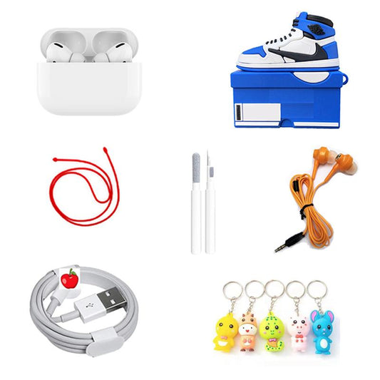 Buy 1 Get 7, Headphone case, Pro Bluetooth headphones, USB Charging Cable, Silicone Lanyard, Headphones, Cleaning Pen, Keyring