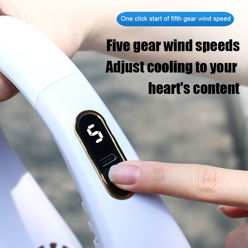 YSYQ Neck Fan, Hands Free Bladeless Fan, Rechargeable Battery Operated Wearable Personal Portable Fan, Digital Display 5 Speed Strong Wind, 360° Adjustable Cooling, Quiet, No Blade Headphone Design, No Hair Twisting, Long Using Time