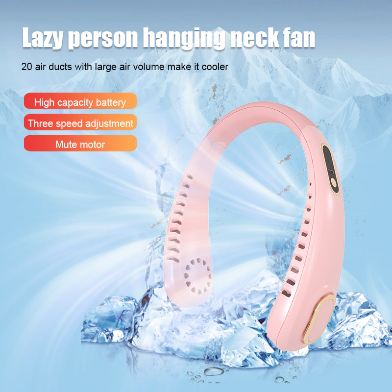 YSYQ Neck Fan, Hands Free Bladeless Fan, Rechargeable Battery Operated Wearable Personal Portable Fan, Digital Display 5 Speed Strong Wind, 360° Adjustable Cooling, Quiet, No Blade Headphone Design, No Hair Twisting, Long Using Time