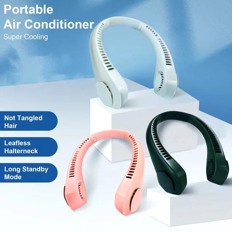 YSYQ Hanging Neck Fan Portable Cooler Fan USB Leafless 360 Degree Neckband Fan 38 Surround Air Outlets 1200Mah Rechargeable mini fan