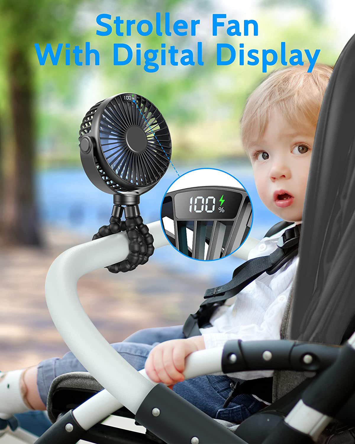 YSYQ  Portable Stroller Fan, LED Display 6000mAh Battery Operated Mini Clip Fan, 4 Speed Rechargeable Small Personal Fan Handheld Desk Cooling Fan For Car Seat Crib Treadmill Travel