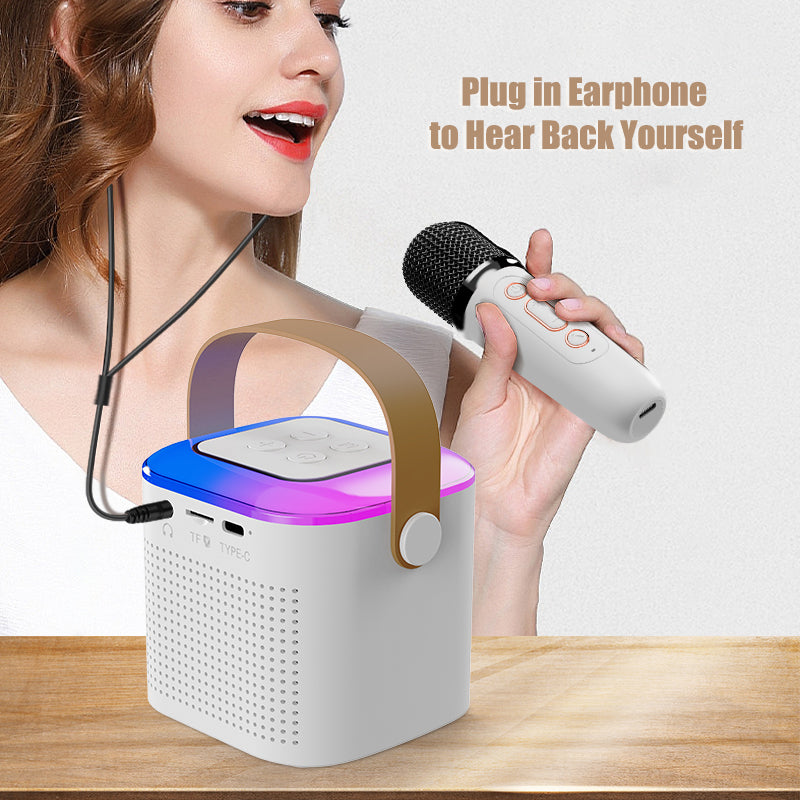 YSYQ Cube Karaoke Bluetooth Speaker with Wireless Microphone, Portable Karaoke Machine Speaker with LED Lights for Adults Kids, PA System, Magic Voice Change, with Hanging Belt, Supports 3.5mm AUX/ TF Playing for Indoor/Outdoor/Party