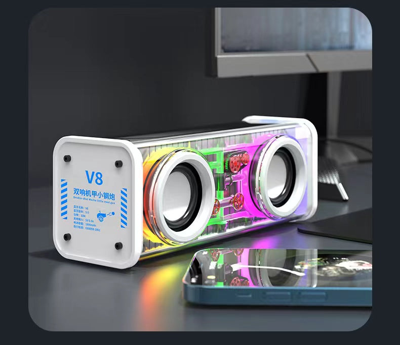 YSYQ Transparent Mecha Wireless Bluetooth Speaker BT 5.2 Speaker with LED Light, Stereo Sound Portable Wireless Speaker TWS Pairing for Party Beach Camping Travel