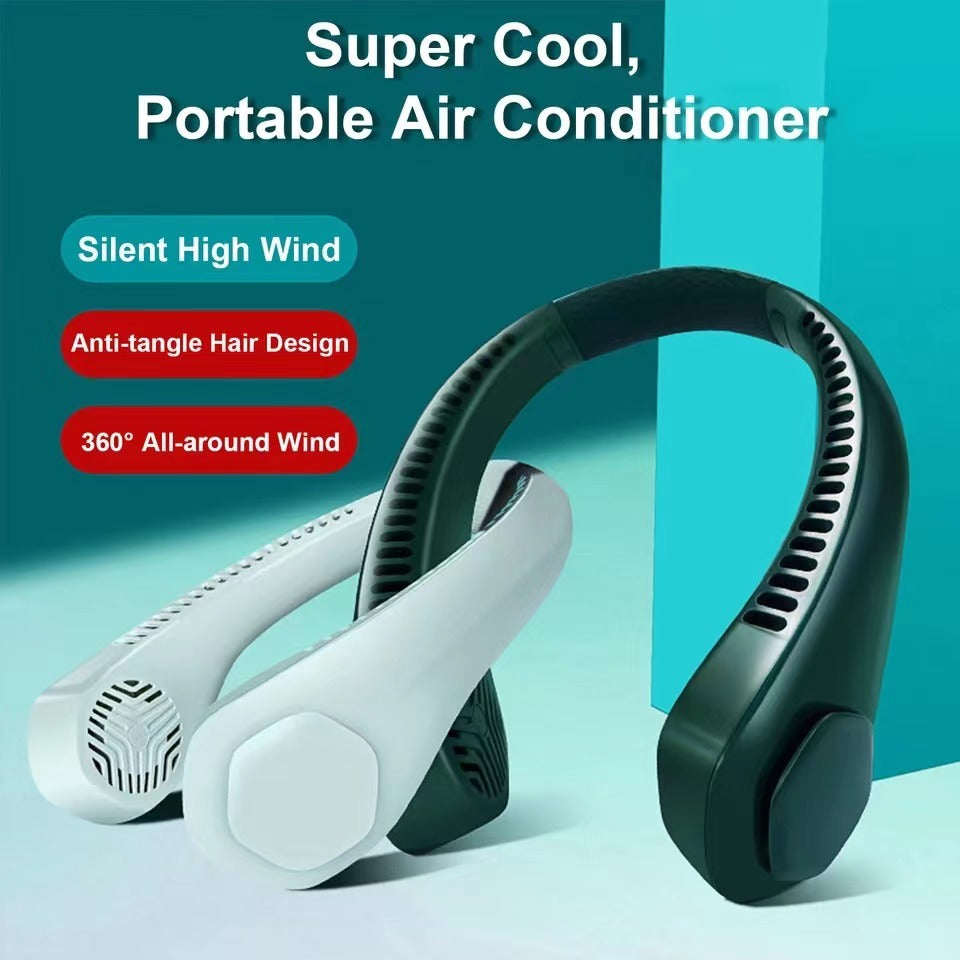 YSYQ Hanging Neck Fan Portable Cooler Fan USB Leafless 360 Degree Neckband Fan 38 Surround Air Outlets 1200Mah Rechargeable mini fan