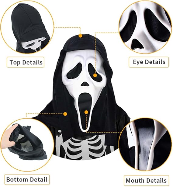 Scream Mask for Adult, Halloween Ghost Mask Scary Skull Face Mask Creepy Latex Mask for Men Christmas Costume