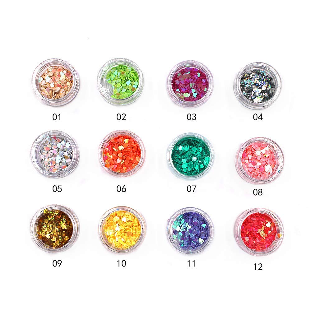 Nail Art Charms Sequin Heart Shape Glitter Slime Flakes For Nail Face Eye Slime 12 colors