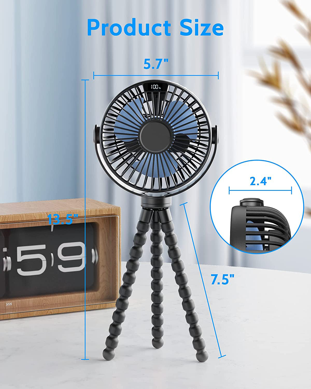 YSYQ  Portable Stroller Fan, LED Display 6000mAh Battery Operated Mini Clip Fan, 4 Speed Rechargeable Small Personal Fan Handheld Desk Cooling Fan For Car Seat Crib Treadmill Travel