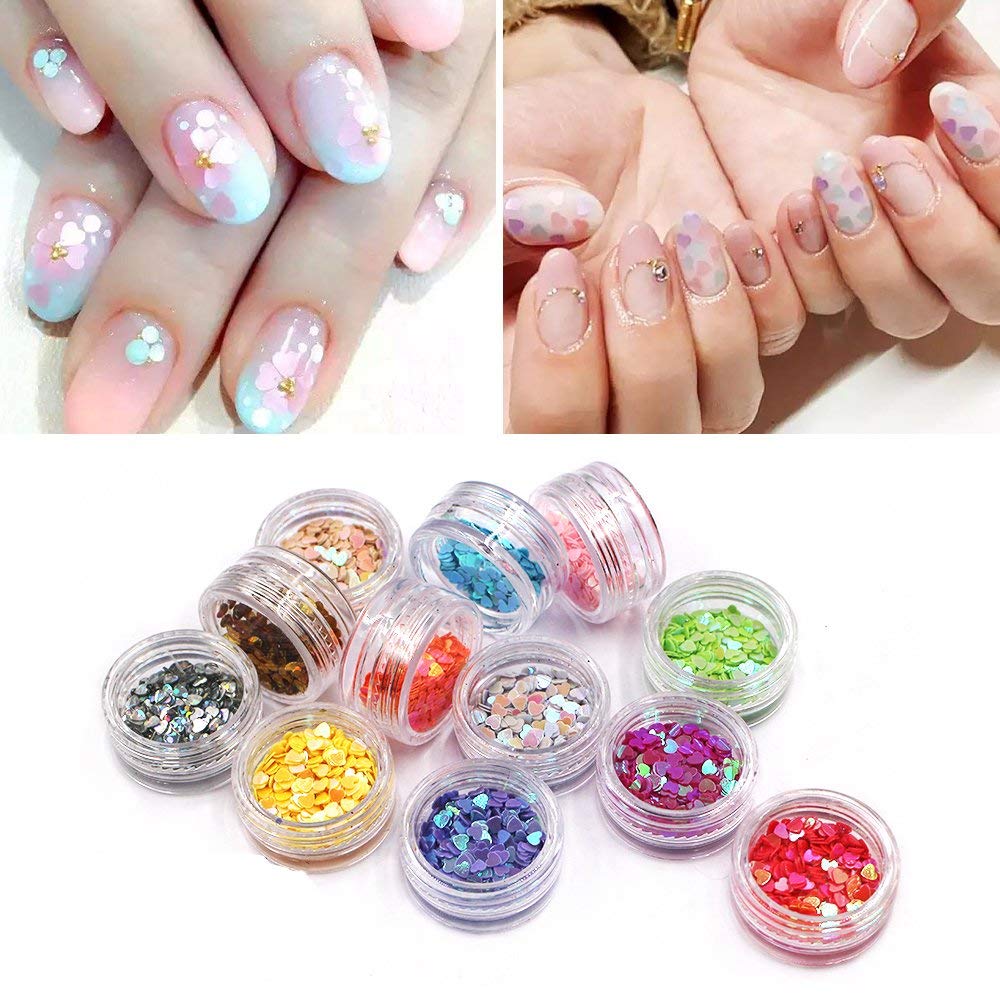 Nail Art Charms Sequin Heart Shape Glitter Slime Flakes For Nail Face Eye Slime 12 colors