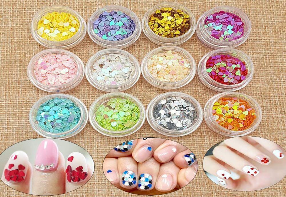 Nail Art Charms Sequin Heart Shape Glitter Slime Flakes For Nail Face Eye Slime 12 colors