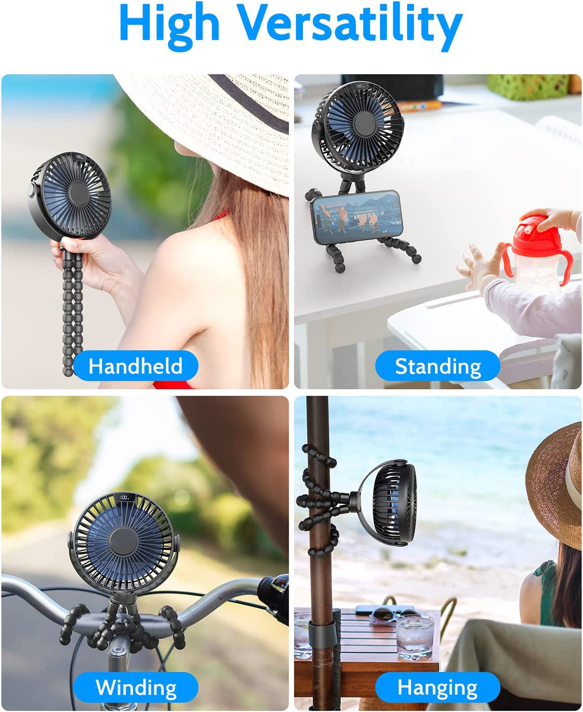 YSYQ  Portable Stroller Fan, LED Display 6000mAh Battery Operated Mini Clip Fan, 4 Speed Rechargeable Small Personal Fan Handheld Desk Cooling Fan For Car Seat Crib Treadmill Travel