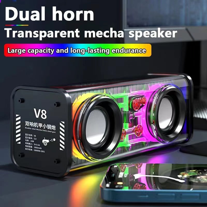 YSYQ Transparent Mecha Wireless Bluetooth Speaker BT 5.2 Speaker with LED Light, Stereo Sound Portable Wireless Speaker TWS Pairing for Party Beach Camping Travel