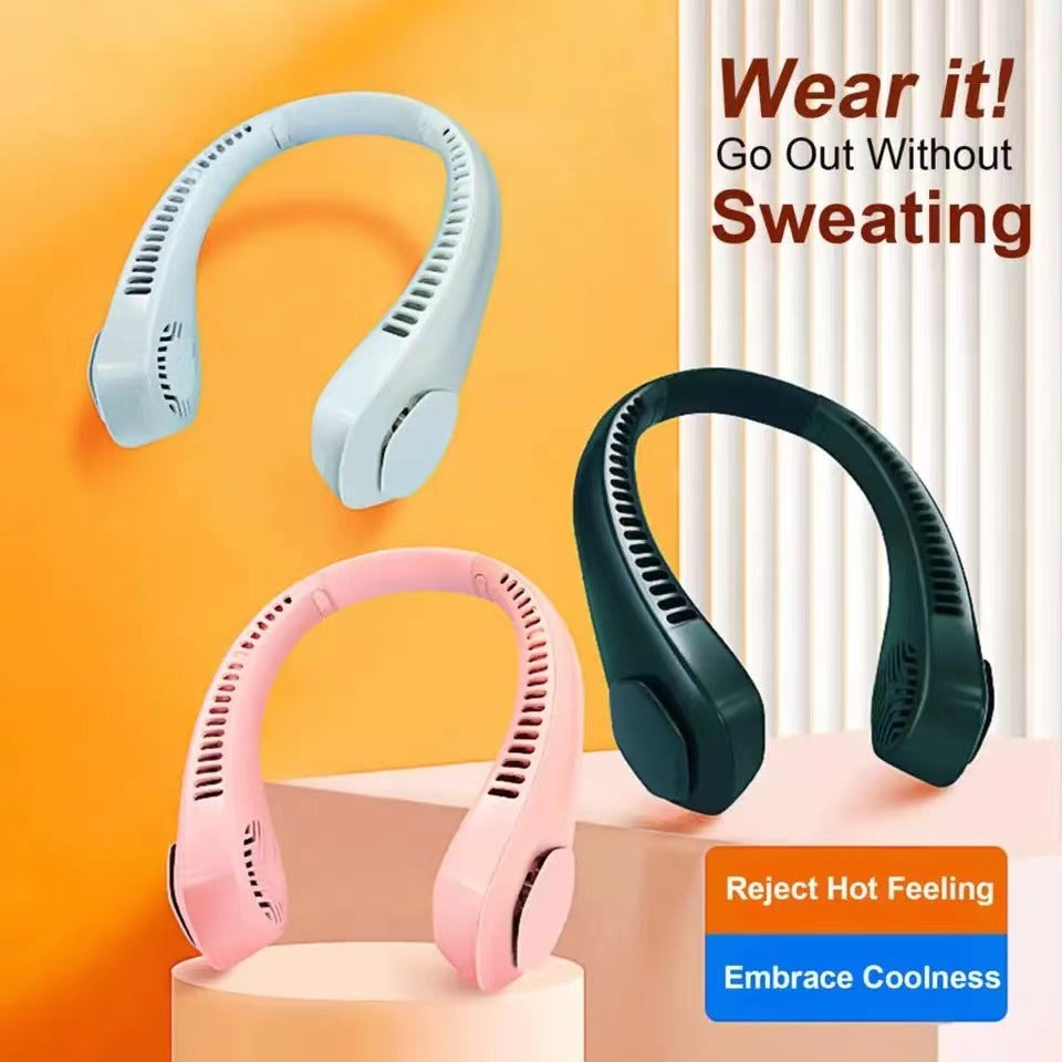 YSYQ Hanging Neck Fan Portable Cooler Fan USB Leafless 360 Degree Neckband Fan 38 Surround Air Outlets 1200Mah Rechargeable mini fan