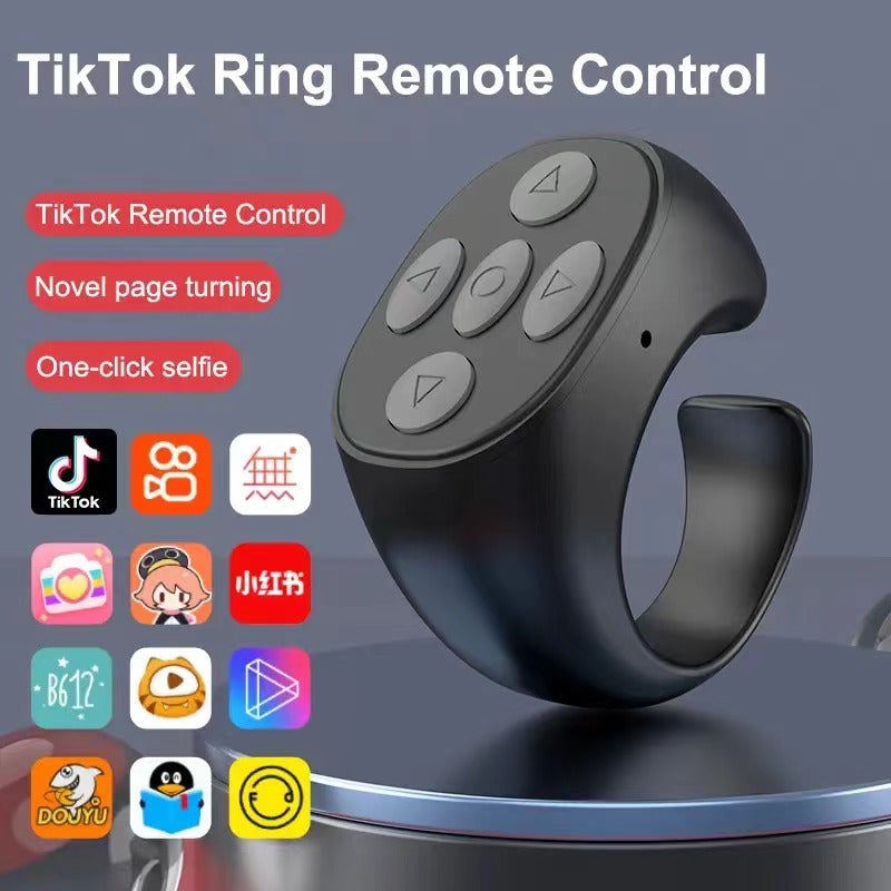 TIKTok Bluetooth Remote Control Wireless Scrolling Page Turner for iOSAndroid Cell Phone APP, Ring Design Fingertip Scrolling , Camera Shutter Remote Selfie Button