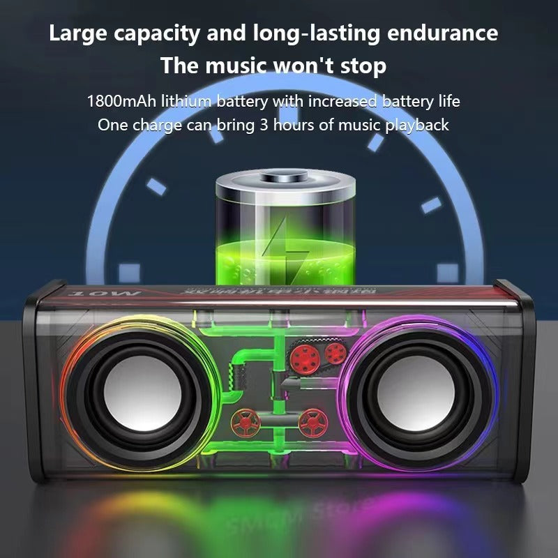 YSYQ Transparent Mecha Wireless Bluetooth Speaker BT 5.2 Speaker with LED Light, Stereo Sound Portable Wireless Speaker TWS Pairing for Party Beach Camping Travel