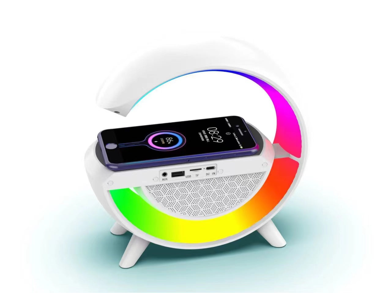 Wireless Charger Atmosphere Lamp, Bluetooth Speaker Wireless Charger with Desk Lamp Bedside Night Light Portable Small Mini Speaker