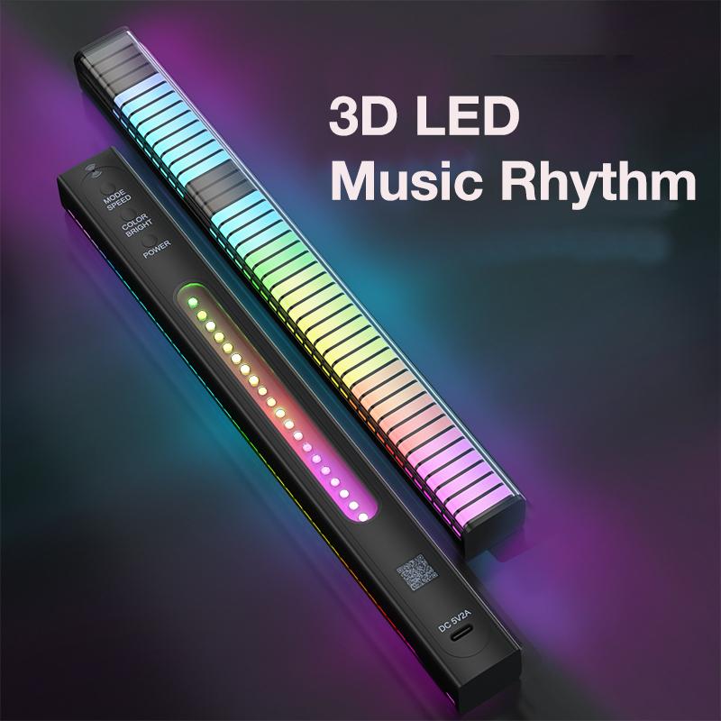 RGB Sound Reactive LED Light Bar, Sound Control Light，32 Bit Music Level Indicator, Creative Colorful Sound Control Ambient Light, Voice-Activated Pickup Rhythm Light for Party, Car Light, Desktop