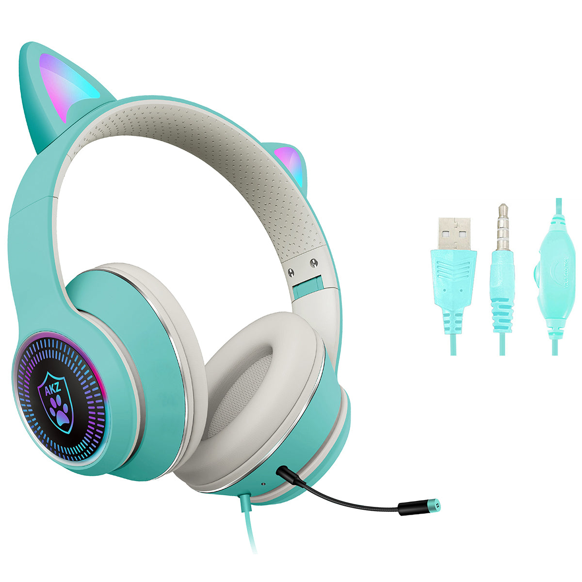 Cat Ear Gaming Headphones Wired AUX 3.5mm with LED Light, VIGROS Flashing Stereo Game Headphones Surround Sound Over-Ear Headsets with Microphone Fit Kids & Adult for PC, PS4, Switch, Mobile, Laptop