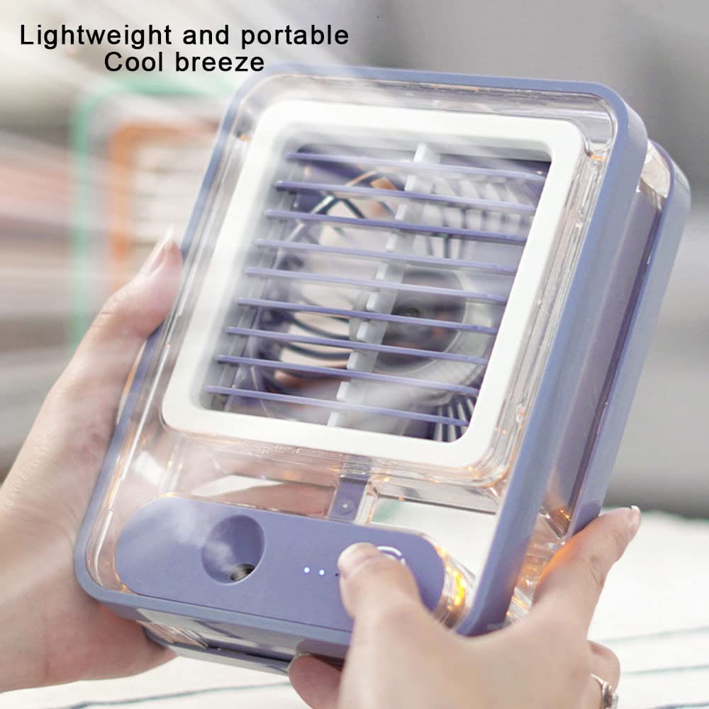 Adjustable Desktop Mini Cooling Fan, Portable USB Charging Humidifier for Home Office Outdoor Spray Fan with Transparent Night Light Personal Air Conditioner