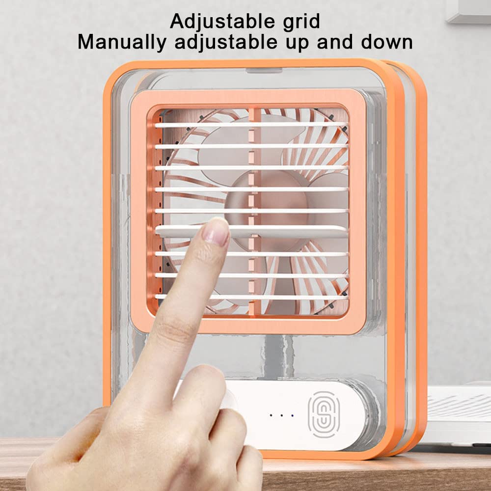 Adjustable Desktop Mini Cooling Fan, Portable USB Charging Humidifier for Home Office Outdoor Spray Fan with Transparent Night Light Personal Air Conditioner