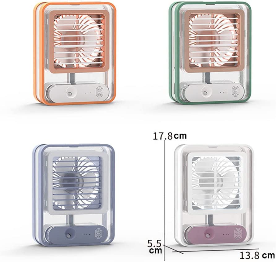 Adjustable Desktop Mini Cooling Fan, Portable USB Charging Humidifier for Home Office Outdoor Spray Fan with Transparent Night Light Personal Air Conditioner