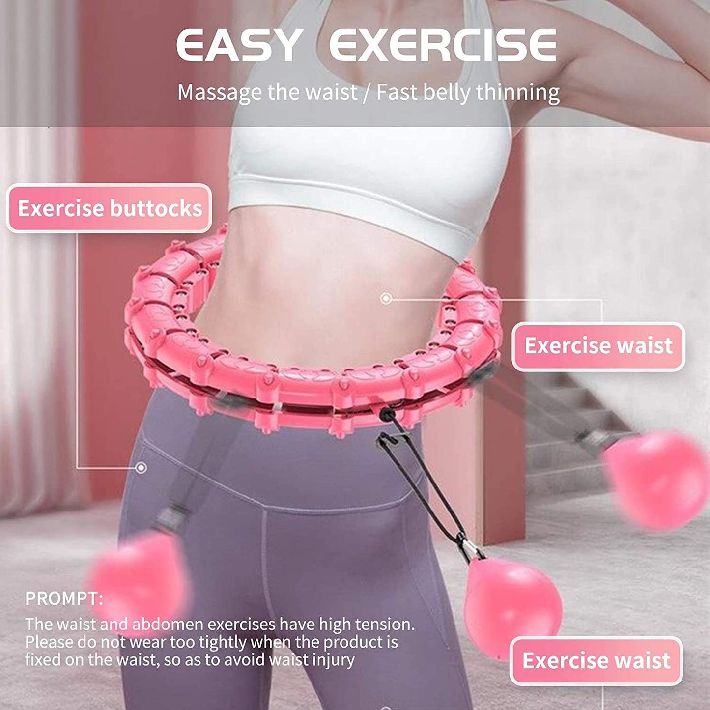 Exercise Hoops,Abdomen Fitness Weight Loss Massage,24 Detachable Knots Adjustable Size Hoops,for Adults & Kids Beginners Exercising