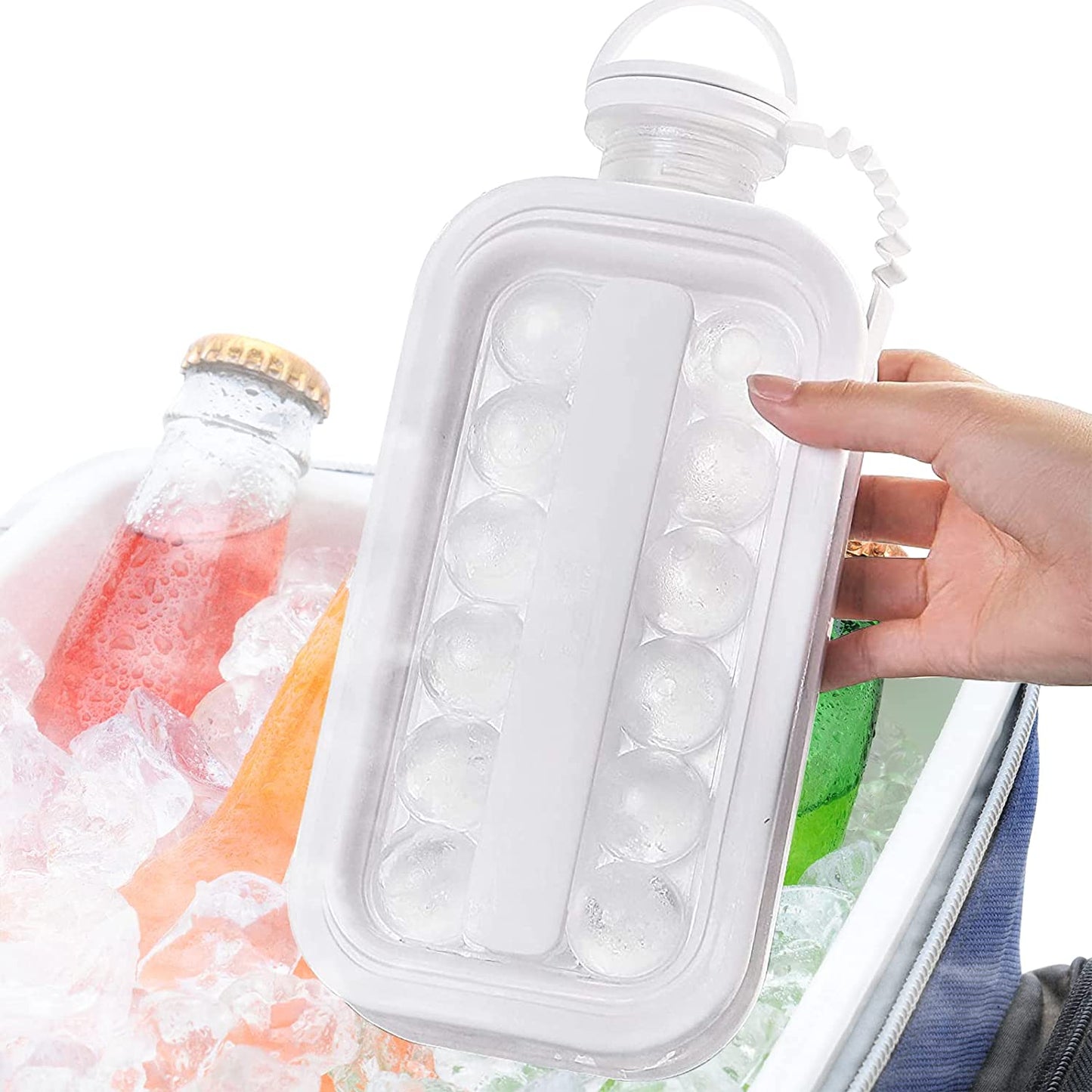 Ice Ball Maker, Portable Ice Maker Bottle Makes 17 Ice Cubes, Ice Cube Molds Bottle Creative Ice Hockey Bubble Ice Maker Kettle for Whiskey/ Hockey/ Champagne/ Juice/ Coffee