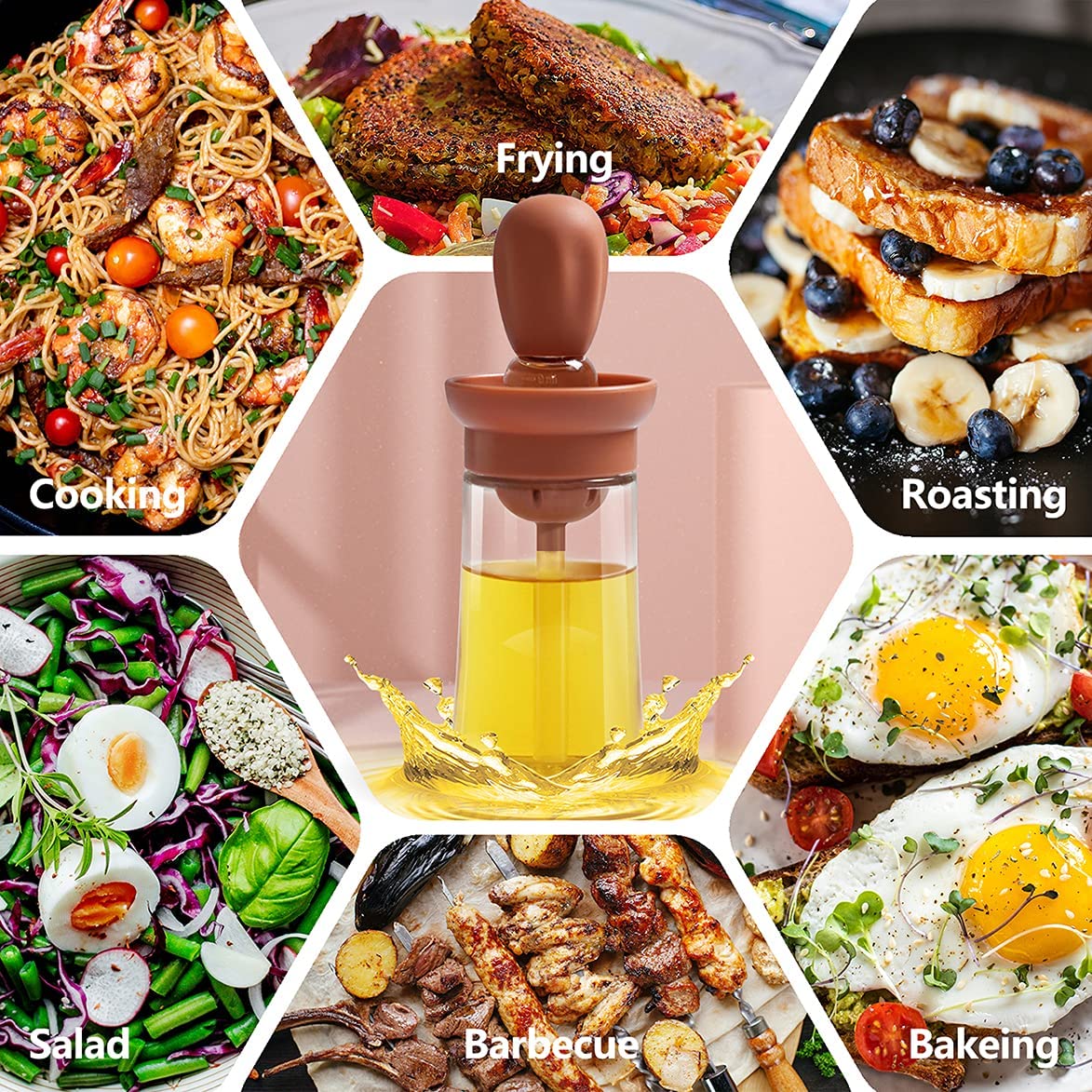 Glass Olive Oil Bottle And Brush 2 In 1, Silicone Dropper Measuring Oil Dispenser Bottle Kitchen Cooking Baking BBQ Grill Vinegar Turkey Basting Pastry Brushes