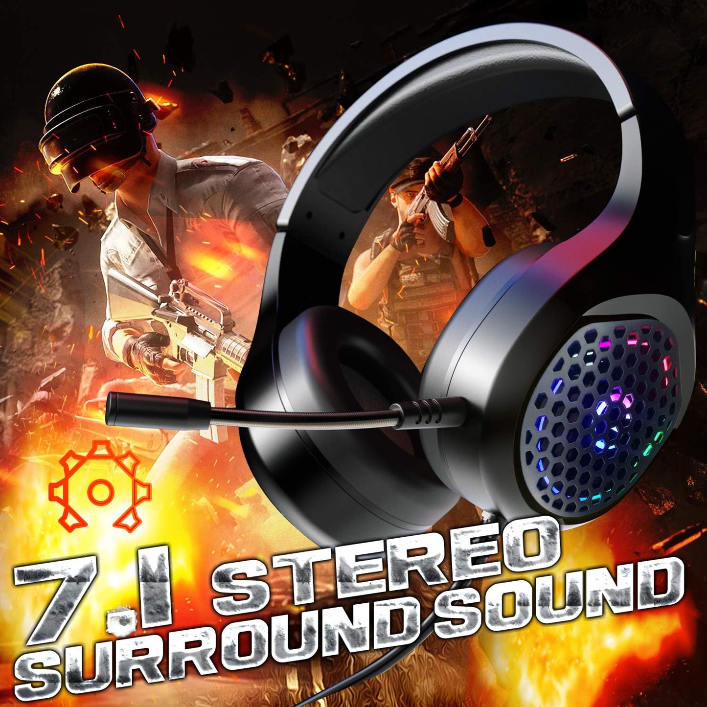 Gaming Headsets with 7.1 Surround Stereo Sound, Professional Headphones with Noise Cancelling Mic & Colorful LED Light, Compatible with Xbox One, PS4, PS5, PC, Switch, Laptop, RGB Lighting G1