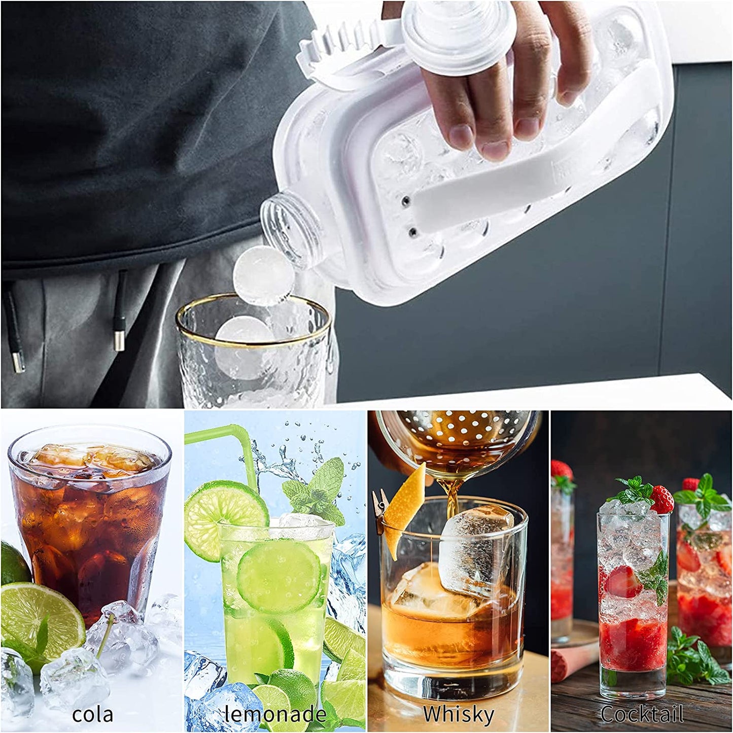 Ice Ball Maker, Portable Ice Maker Bottle Makes 17 Ice Cubes, Ice Cube Molds Bottle Creative Ice Hockey Bubble Ice Maker Kettle for Whiskey/ Hockey/ Champagne/ Juice/ Coffee