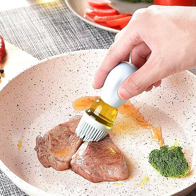 Glass Olive Oil Bottle And Brush 2 In 1, Silicone Dropper Measuring Oil Dispenser Bottle Kitchen Cooking Baking BBQ Grill Vinegar Turkey Basting Pastry Brushes