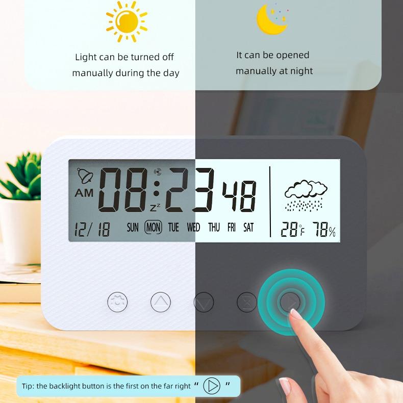 Alarm Clock LED Display Digital Alarm Clock Snooze Night Light Battery Clock with Date Calendar Temperature for Bedroom Home Office Travel