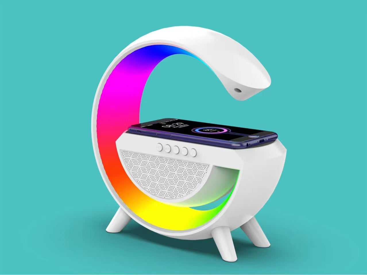 Wireless Charger Atmosphere Lamp, Bluetooth Speaker Wireless Charger with Desk Lamp Bedside Night Light Portable Small Mini Speaker