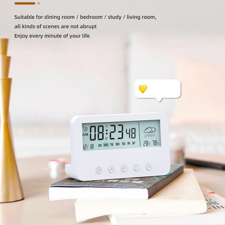 Alarm Clock LED Display Digital Alarm Clock Snooze Night Light Battery Clock with Date Calendar Temperature for Bedroom Home Office Travel