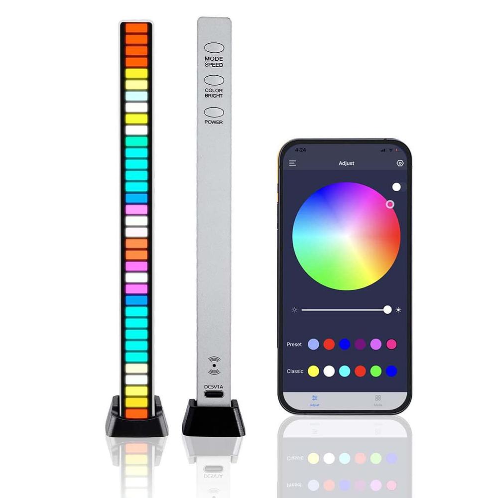 RGB Sound Reactive LED Light Bar, Sound Control Light，32 Bit Music Level Indicator, Creative Colorful Sound Control Ambient Light, Voice-Activated Pickup Rhythm Light for Party, Car Light, Desktop