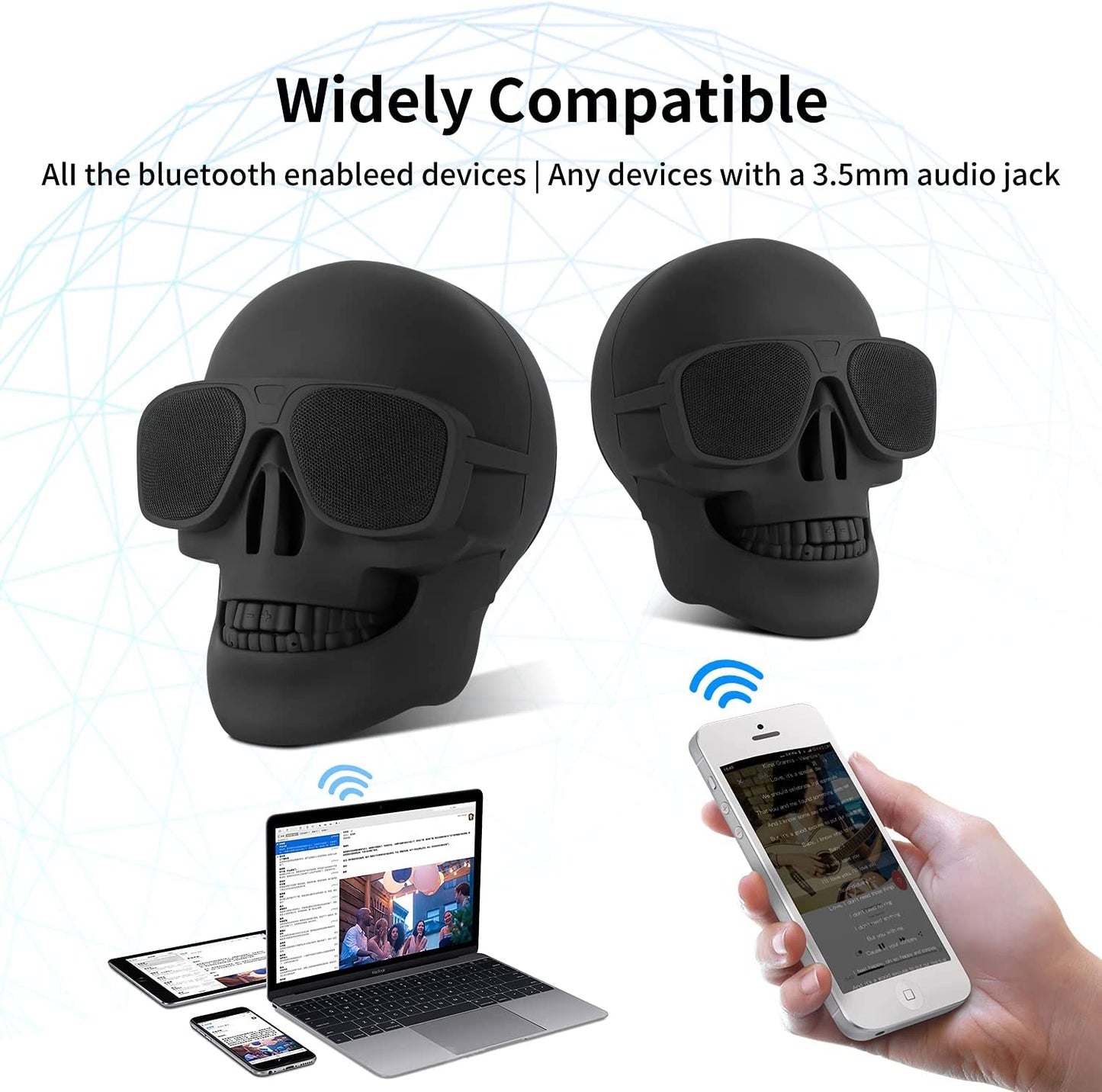 Skull Speaker, Portable Bluetooth Speakers Unique Speaker 8W Output Bass Stereo Compatible for Desktop PC/Laptop/Mobile Phone/MP3/MP4 Player for Halloween Decorations for Gift Party