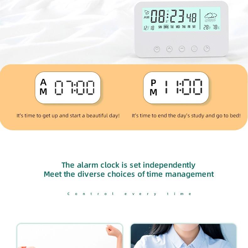 Alarm Clock LED Display Digital Alarm Clock Snooze Night Light Battery Clock with Date Calendar Temperature for Bedroom Home Office Travel