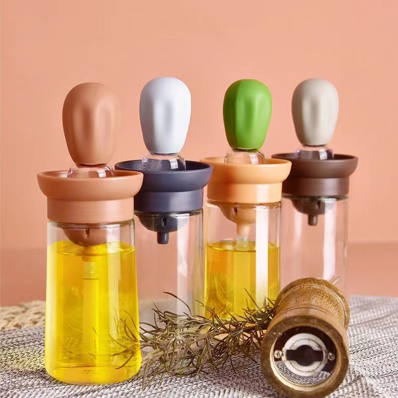 Glass Olive Oil Bottle And Brush 2 In 1, Silicone Dropper Measuring Oil Dispenser Bottle Kitchen Cooking Baking BBQ Grill Vinegar Turkey Basting Pastry Brushes