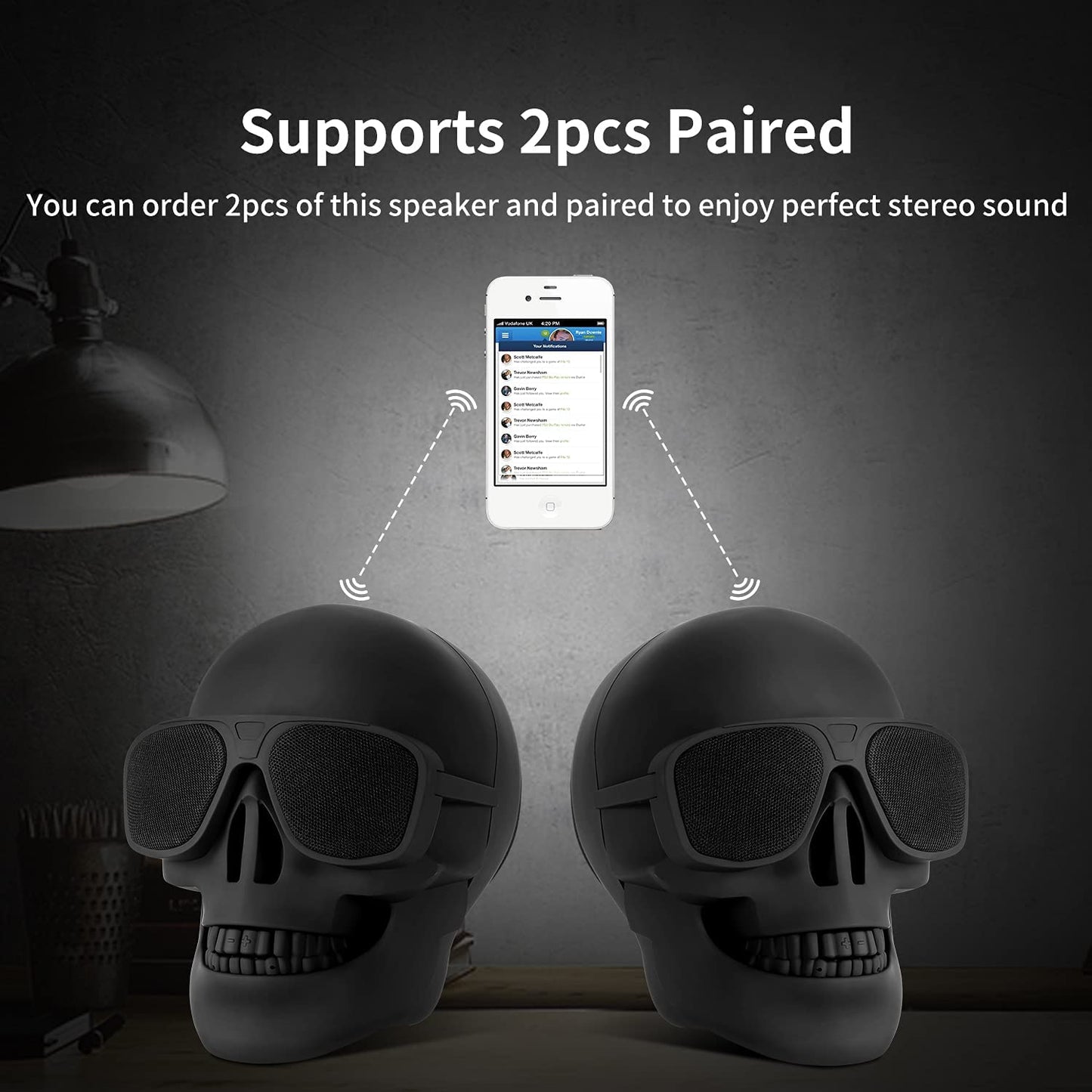 Skull Speaker, Portable Bluetooth Speakers Unique Speaker 8W Output Bass Stereo Compatible for Desktop PC/Laptop/Mobile Phone/MP3/MP4 Player for Halloween Decorations for Gift Party